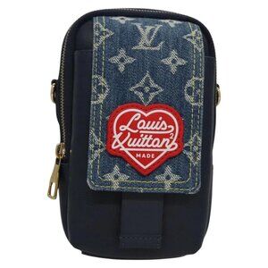 LOUIS VUITTON LV Squared Double Phone Pouch Blue M81060 LV Auth EC603A